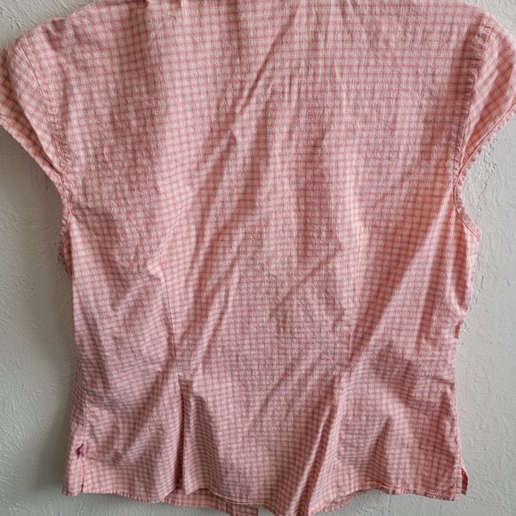 American Eagle Outfitters Stretch Checkered Cotton Buttoned Short Sleeve Blouse - Picture 2 of 3